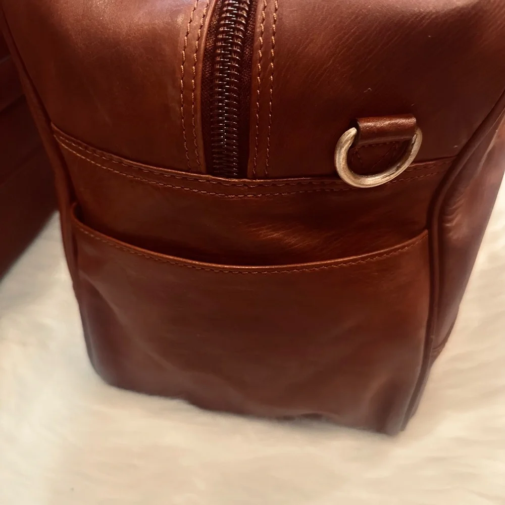 Boston Red Sox Genuine Leather Travel Bag w/ Trolley slip sleeve.